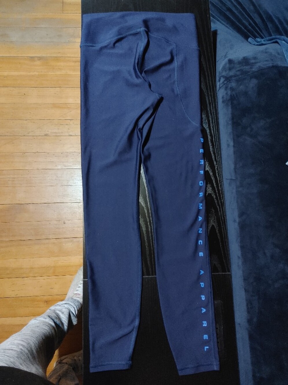 Under Armour Navy Performance Leggings with Blue Side Text